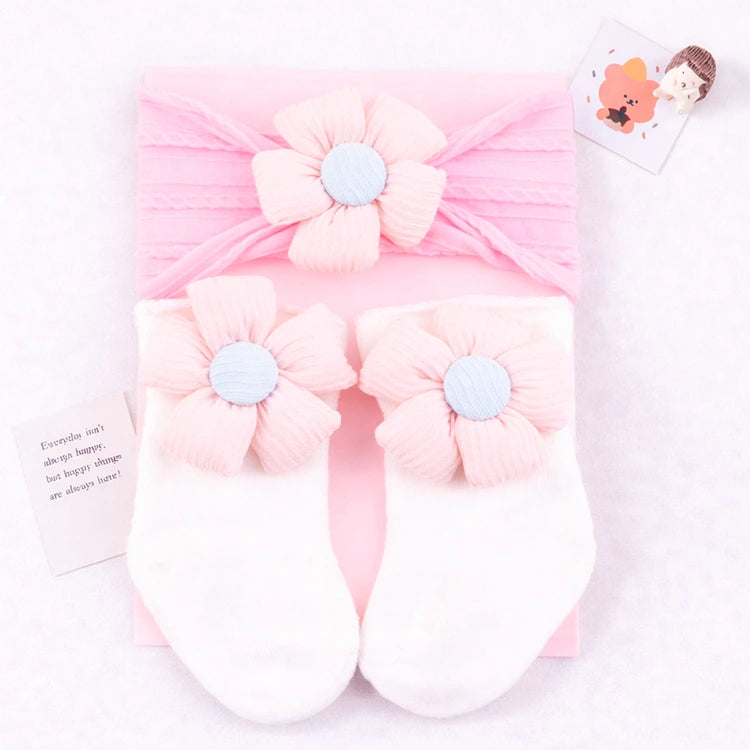 Baby Doll Floral Bow Headband & Socks Set