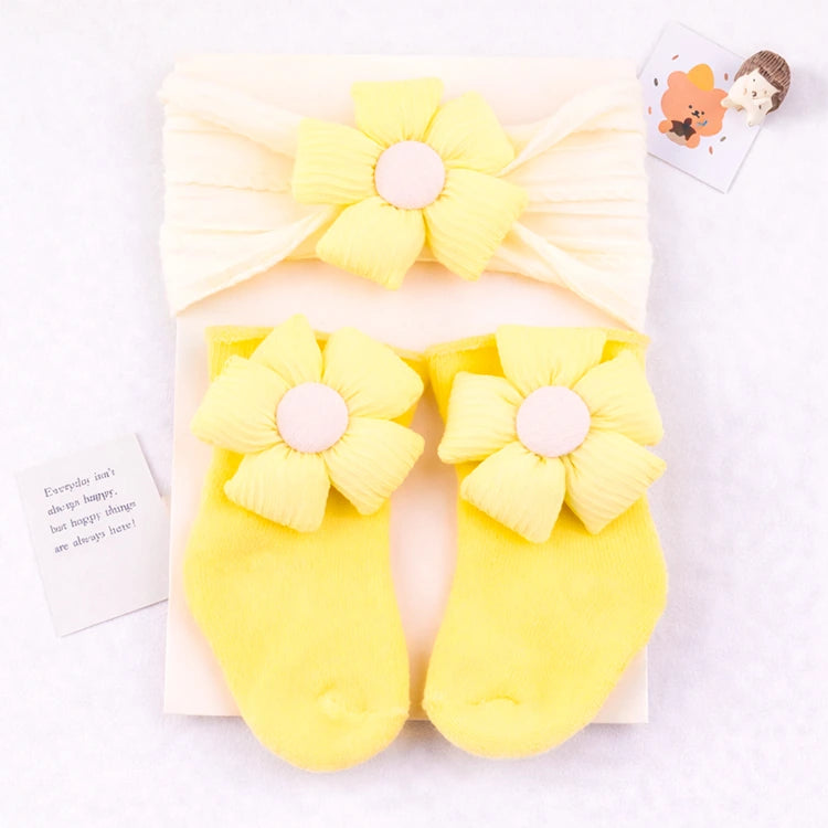 Baby Doll Floral Bow Headband & Socks Set