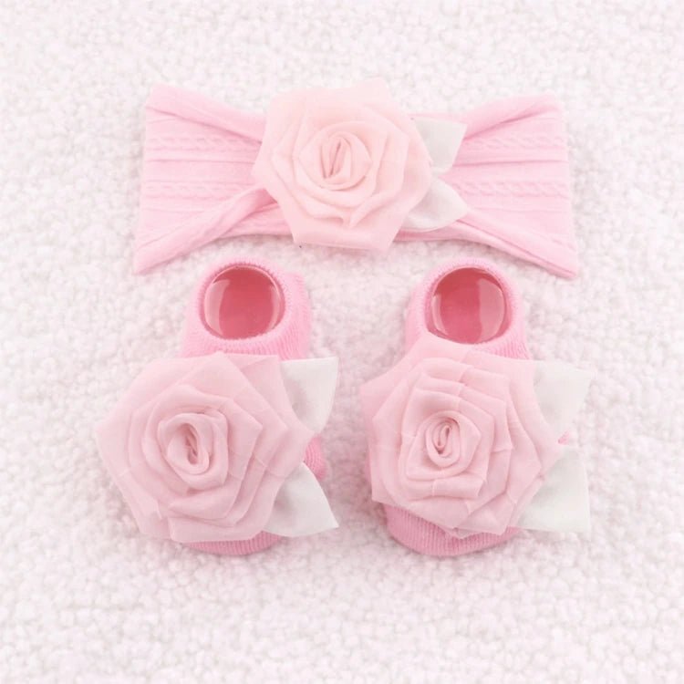 Rose Bow Baby Doll Headband and Socks Set