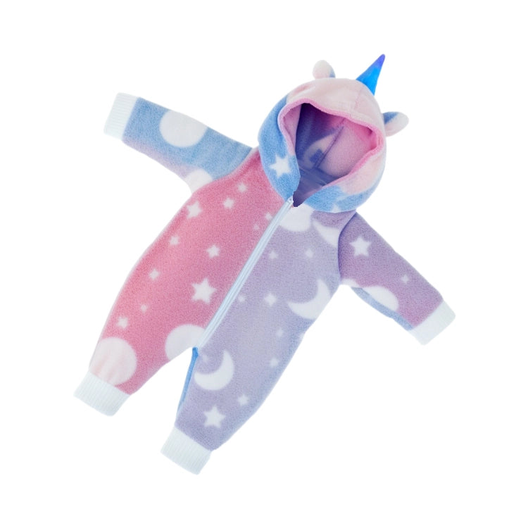 Reborn doll outfit: soft unicorn onesie with hood, horn, and celestial design.