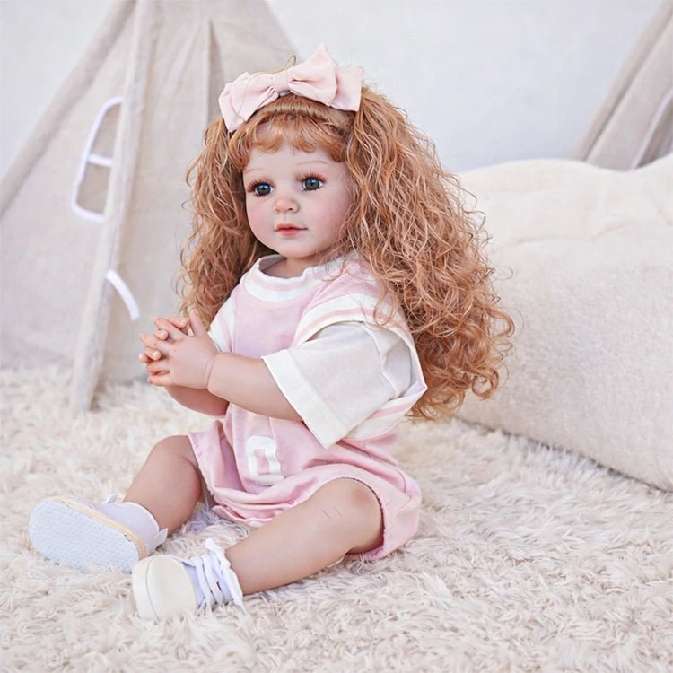 Curly Haired Reborn Toddler Doll in Pink Basketball Jersey chimidoll Curly Haired Reborn Toddler Doll in Pink Basketball Jersey chimidoll