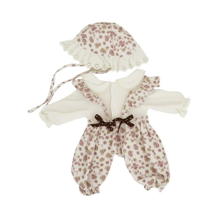 Complete floral outfit set with bonnet hat and onesie for reborn doll