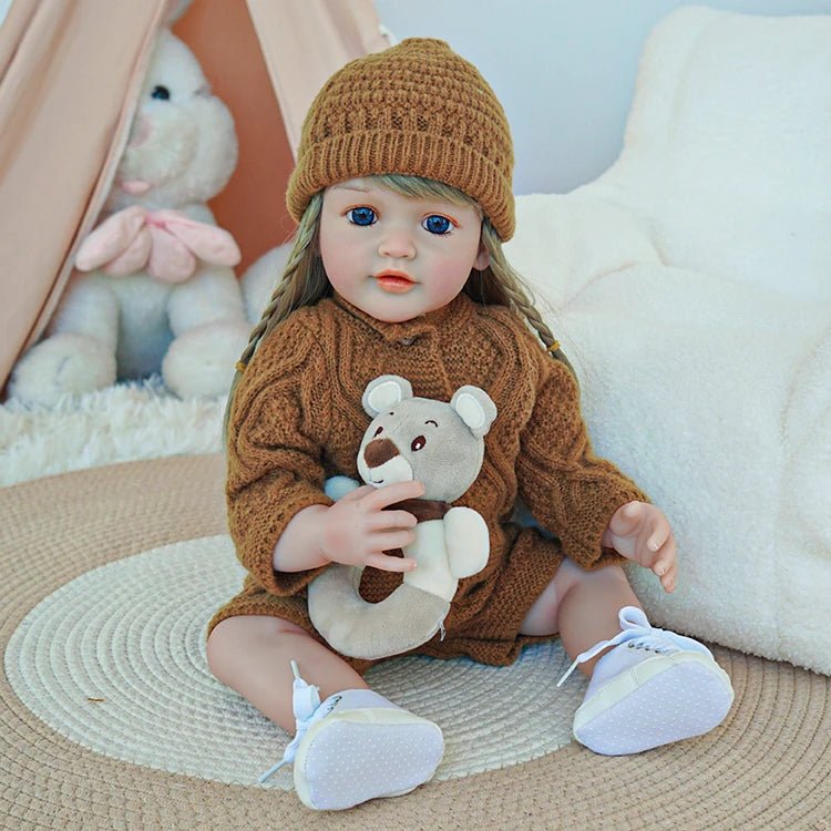 charming toddler doll with chestnut outfit and long yellow hair - chimidoll