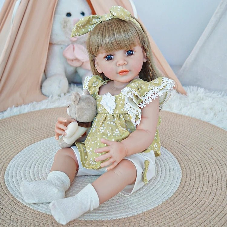 reborn toddler doll, wearing a cute floral dress ensemble - chimidoll