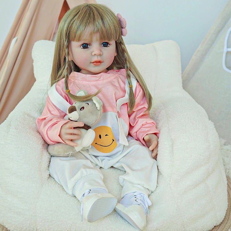 reborn toddler doll, in a cute pink suspender set - chimidoll