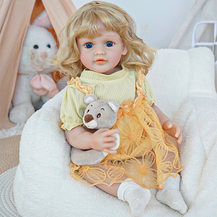 Golden Tresses reborn toddler doll- Lifelike Child Toy with Elegant Dress - chimidoll
