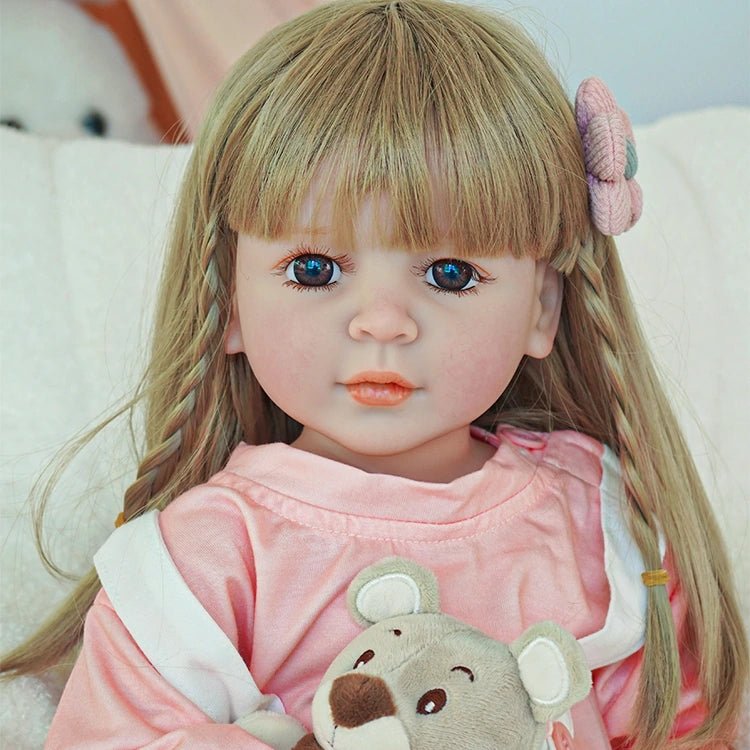 reborn toddler doll, in a cute pink suspender set - chimidoll