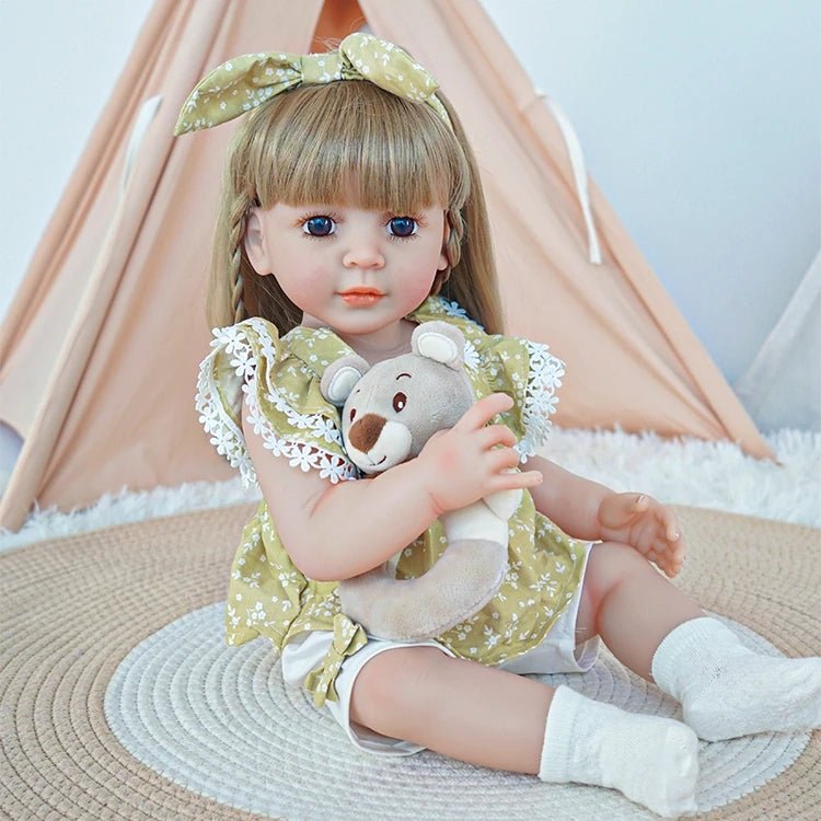 reborn toddler doll, wearing a cute floral dress ensemble - chimidoll