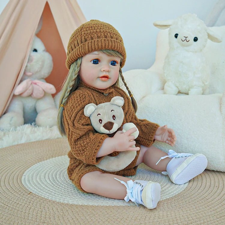 charming toddler doll with chestnut outfit and long yellow hair - chimidoll