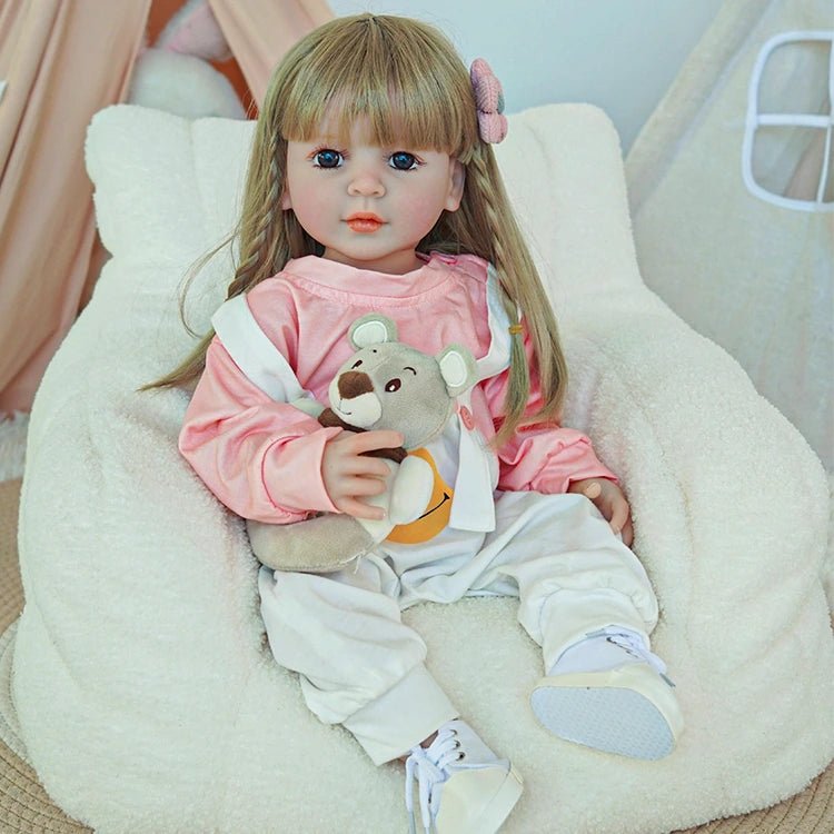 reborn toddler doll, in a cute pink suspender set - chimidoll