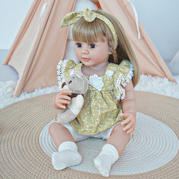 reborn toddler doll, wearing a cute floral dress ensemble - chimidoll