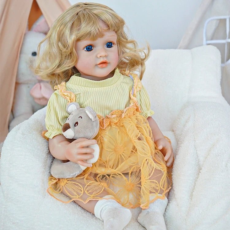 Golden Tresses reborn toddler doll- Lifelike Child Toy with Elegant Dress - chimidoll