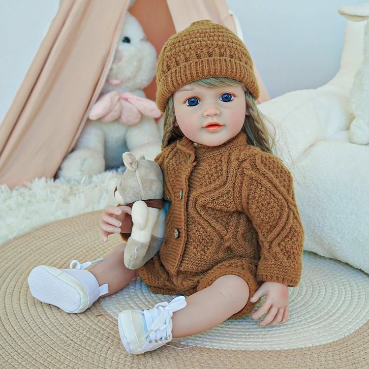 charming toddler doll with chestnut outfit and long yellow hair - chimidoll