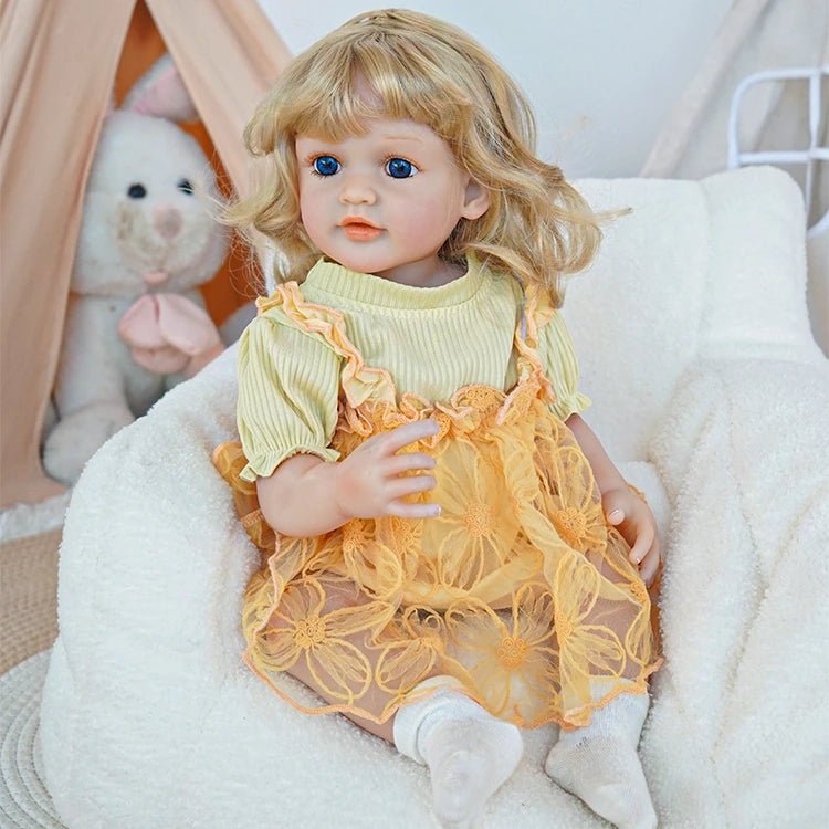 Golden Tresses reborn toddler doll- Lifelike Child Toy with Elegant Dress - chimidoll