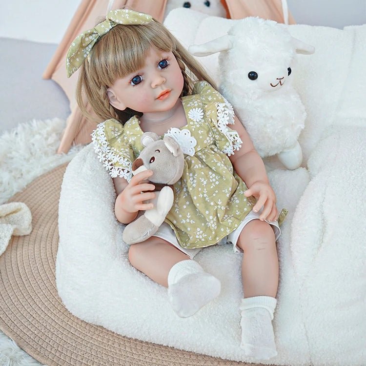 reborn toddler doll, wearing a cute floral dress ensemble - chimidoll