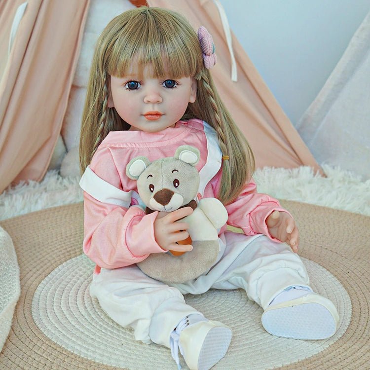 reborn toddler doll, in a cute pink suspender set - chimidoll