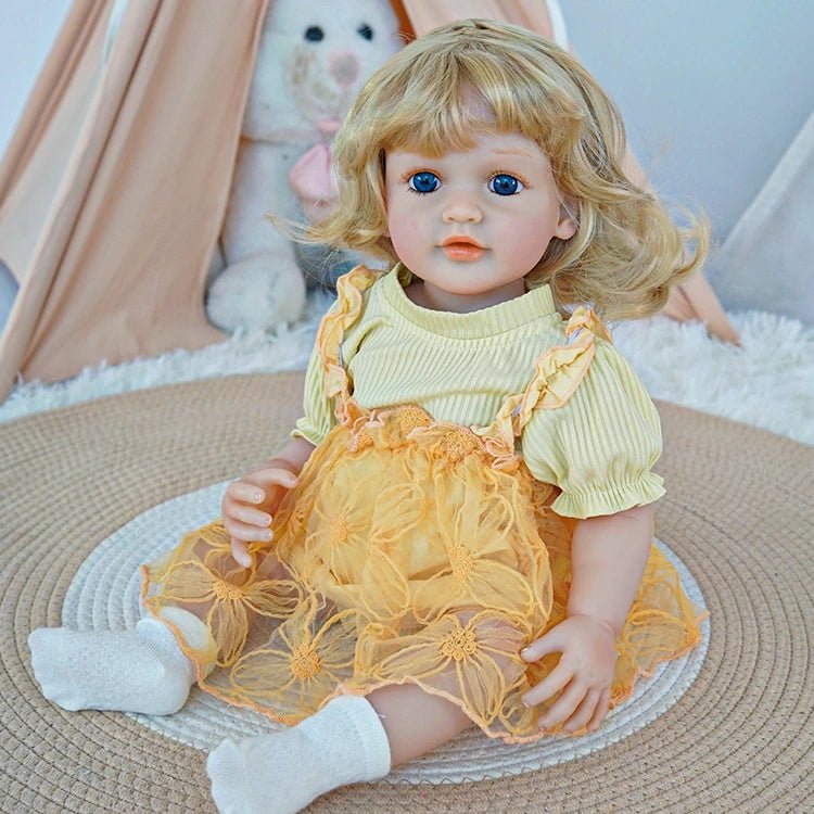 Golden Tresses reborn toddler doll- Lifelike Child Toy with Elegant Dress - chimidoll