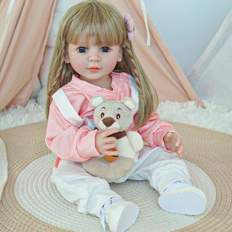 reborn toddler doll, in a cute pink suspender set - chimidoll