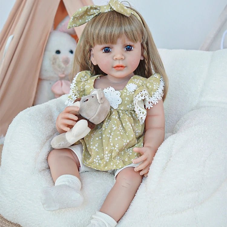 reborn toddler doll, wearing a cute floral dress ensemble - chimidoll