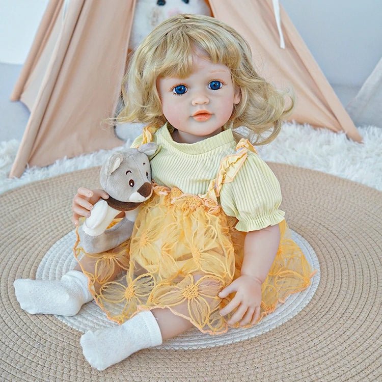 Golden Tresses reborn toddler doll- Lifelike Child Toy with Elegant Dress - chimidoll