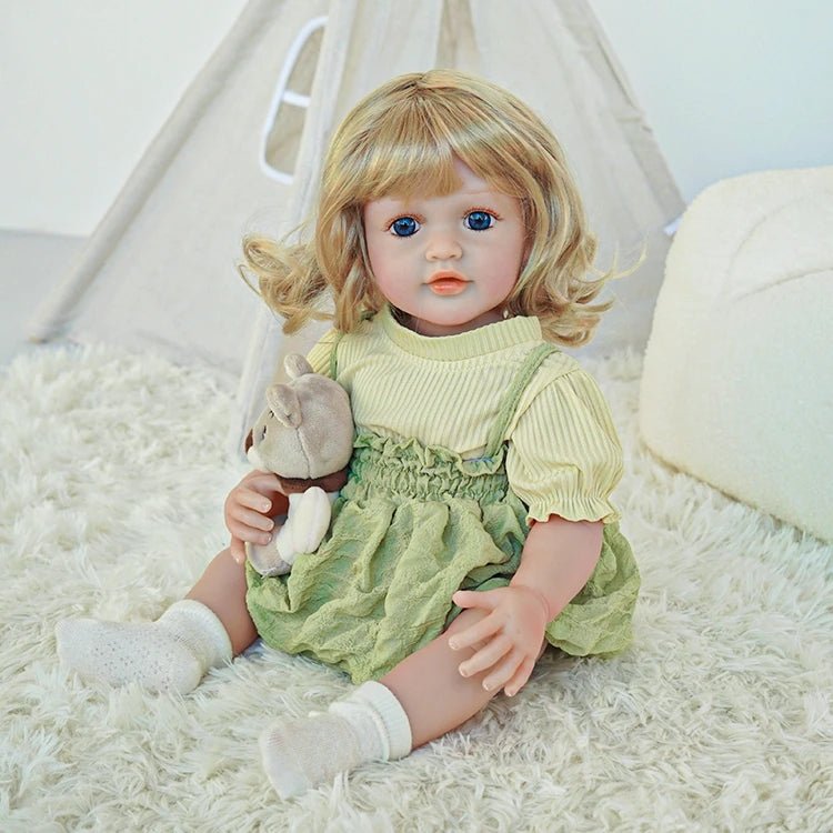 toddler doll, brown long hair, sundress outfit - chimidoll