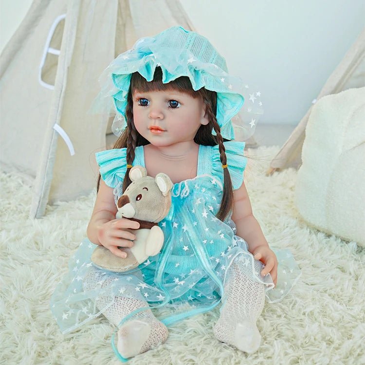 toddler doll, light blue countryside outfit - chimidoll
