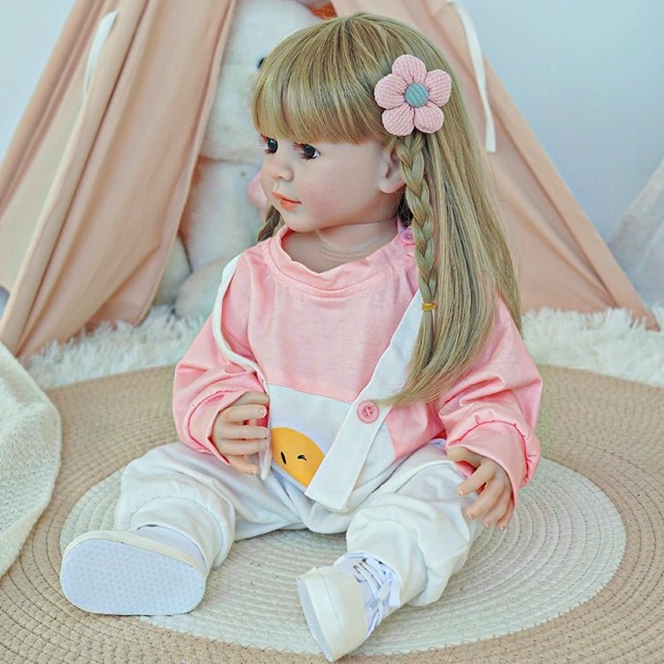 reborn toddler doll, in a cute pink suspender set - chimidoll