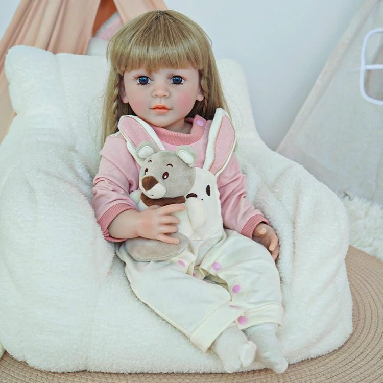 reborn toddler doll, dressed in a pink bunny onesie ensemble - chimidoll