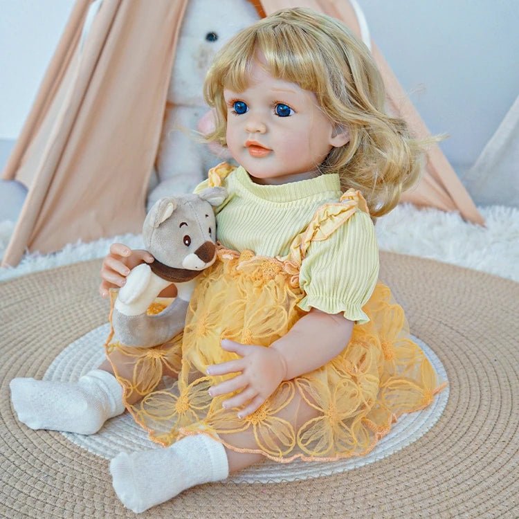 Golden Tresses reborn toddler doll- Lifelike Child Toy with Elegant Dress - chimidoll