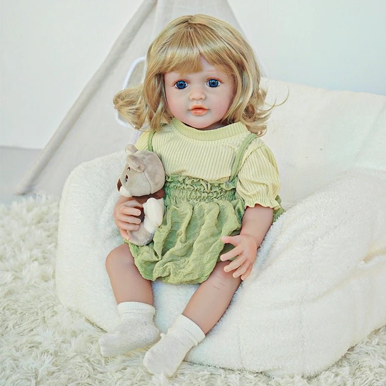 toddler doll, brown long hair, sundress outfit - chimidoll