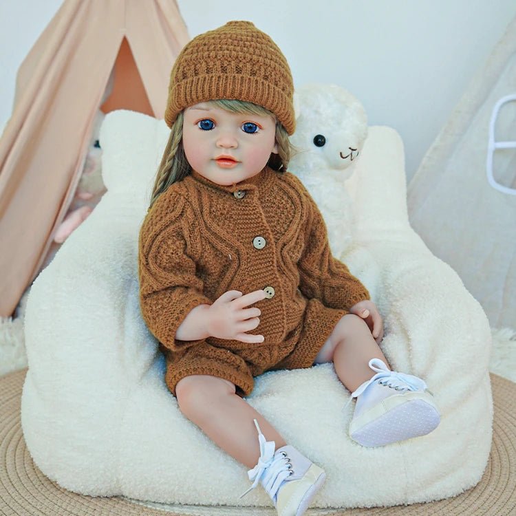 charming toddler doll with chestnut outfit and long yellow hair - chimidoll