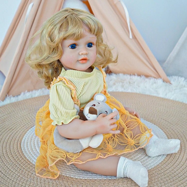 Golden Tresses reborn toddler doll- Lifelike Child Toy with Elegant Dress - chimidoll