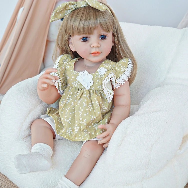 reborn toddler doll, wearing a cute floral dress ensemble - chimidoll