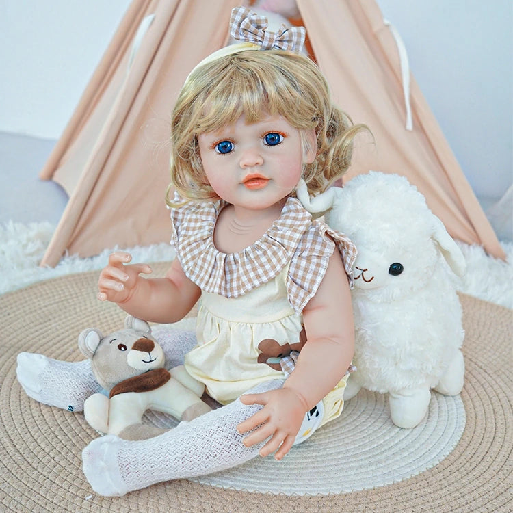Poupée Reborn pour tout-petits - Robe en dentelle délicate et tresses