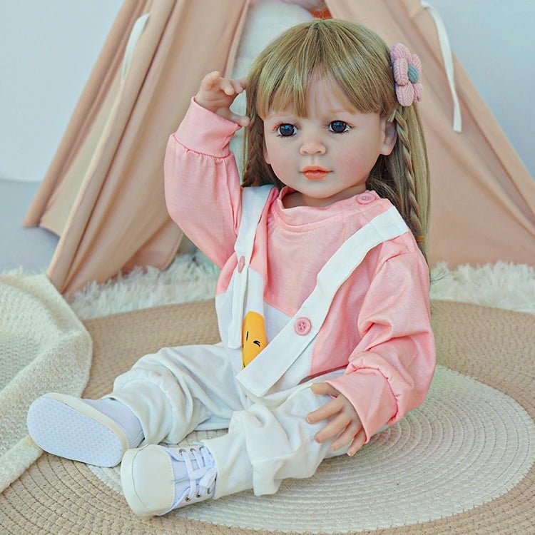 reborn toddler doll, in a cute pink suspender set - chimidoll