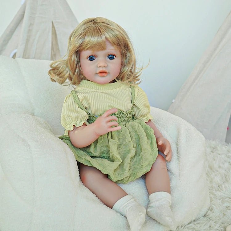 toddler doll, brown long hair, sundress outfit - chimidoll