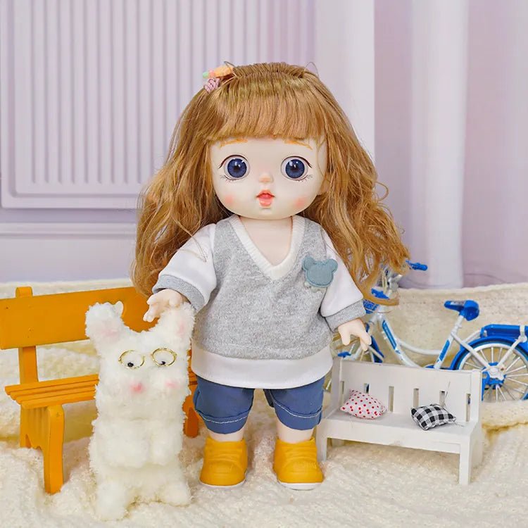 Chic Trendsetter Doll with Whimsical Blue Eyes and Casual Ensemble - Aesthetic Doll Articulated Doll - chimidoll