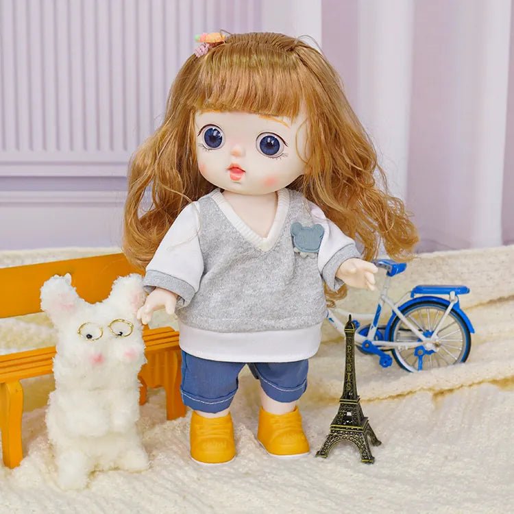 Chic Trendsetter Doll with Whimsical Blue Eyes and Casual Ensemble - Aesthetic Doll Articulated Doll - chimidoll