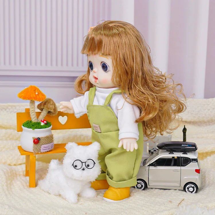 Sweetheart Doll with Chestnut Hair and Green Overalls - Blonde Doll Blonde Hair Doll - chimidoll