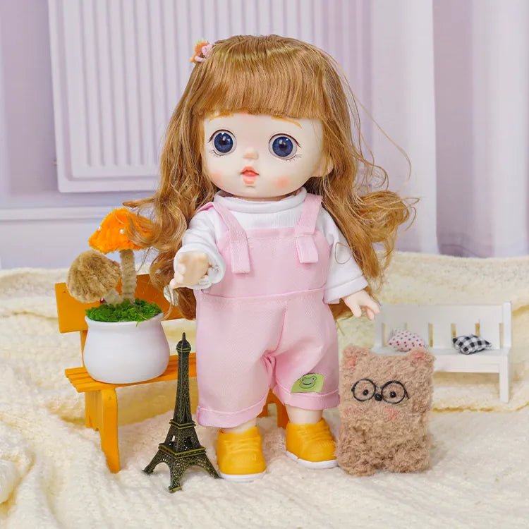 Adorable Fashion Doll with Trendy Pink Overalls - Blonde Doll Blonde Hair Doll - chimidoll