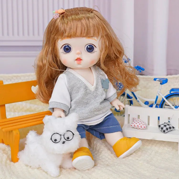 Chic Trendsetter Doll with Whimsical Blue Eyes and Casual Ensemble - Aesthetic Doll Articulated Doll - chimidoll