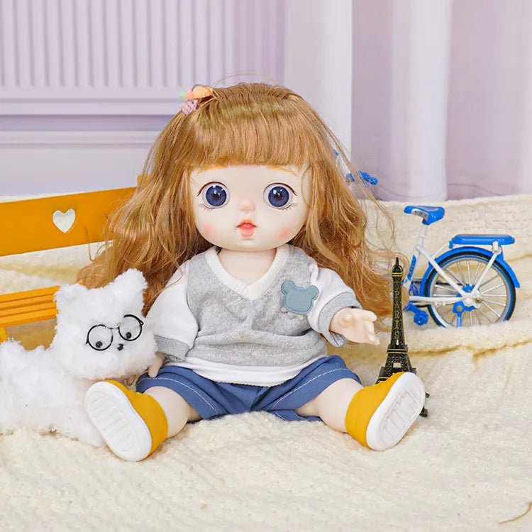Chic Trendsetter Doll with Whimsical Blue Eyes and Casual Ensemble - Aesthetic Doll Articulated Doll - chimidoll