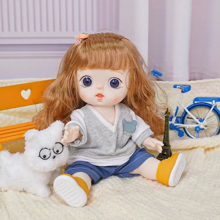 Chic Trendsetter Doll with Whimsical Blue Eyes and Casual Ensemble - Aesthetic Doll Articulated Doll - chimidoll