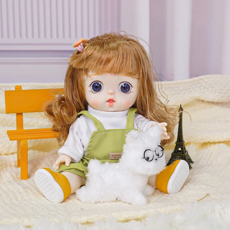 Sweetheart Doll with Chestnut Hair and Green Overalls - Blonde Doll Blonde Hair Doll - chimidoll