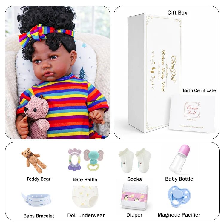 Zara - African American Lifelike Reborn Baby Doll (18") - chimidoll