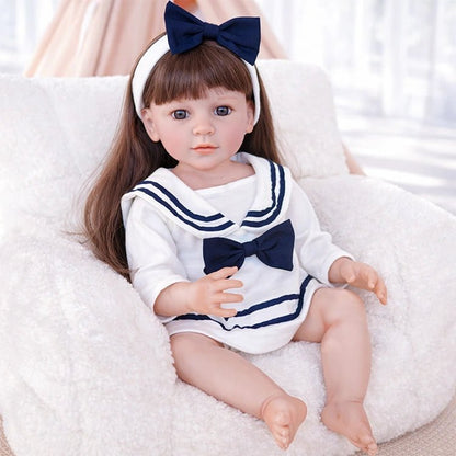 Chimidoll - muñeca renacida de niño pequeño, conjunto blanco de marinero