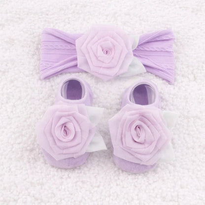 Rose Bow Baby Doll Headband and Socks Set