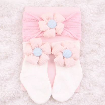 Baby Doll Floral Bow Headband & Socks Set