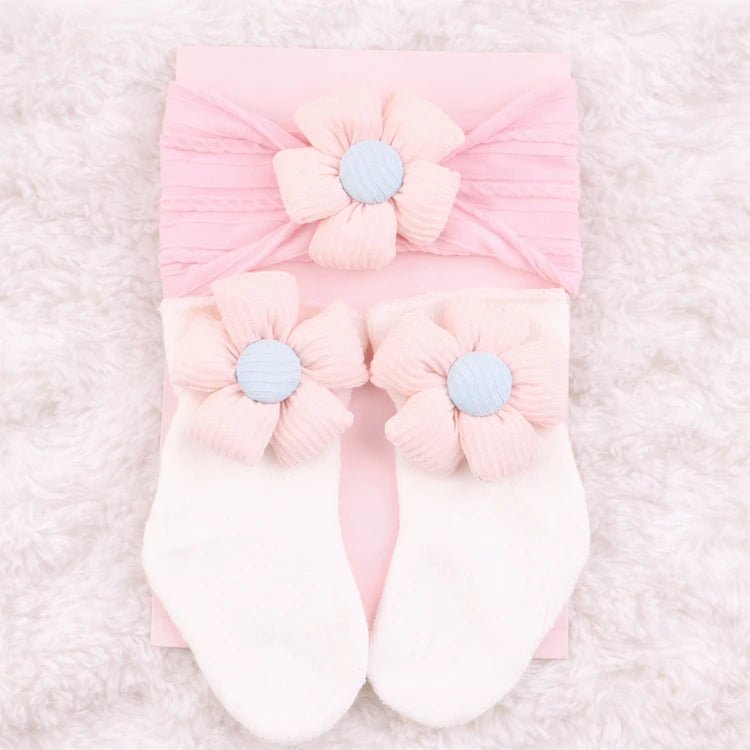 Baby Doll Floral Bow Headband & Socks Set