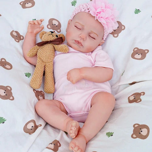 Poupée Reborn Réaliste - Bébé Fille Endormi 50cm - Silicone - Nouveau-né - Prête à Câliner